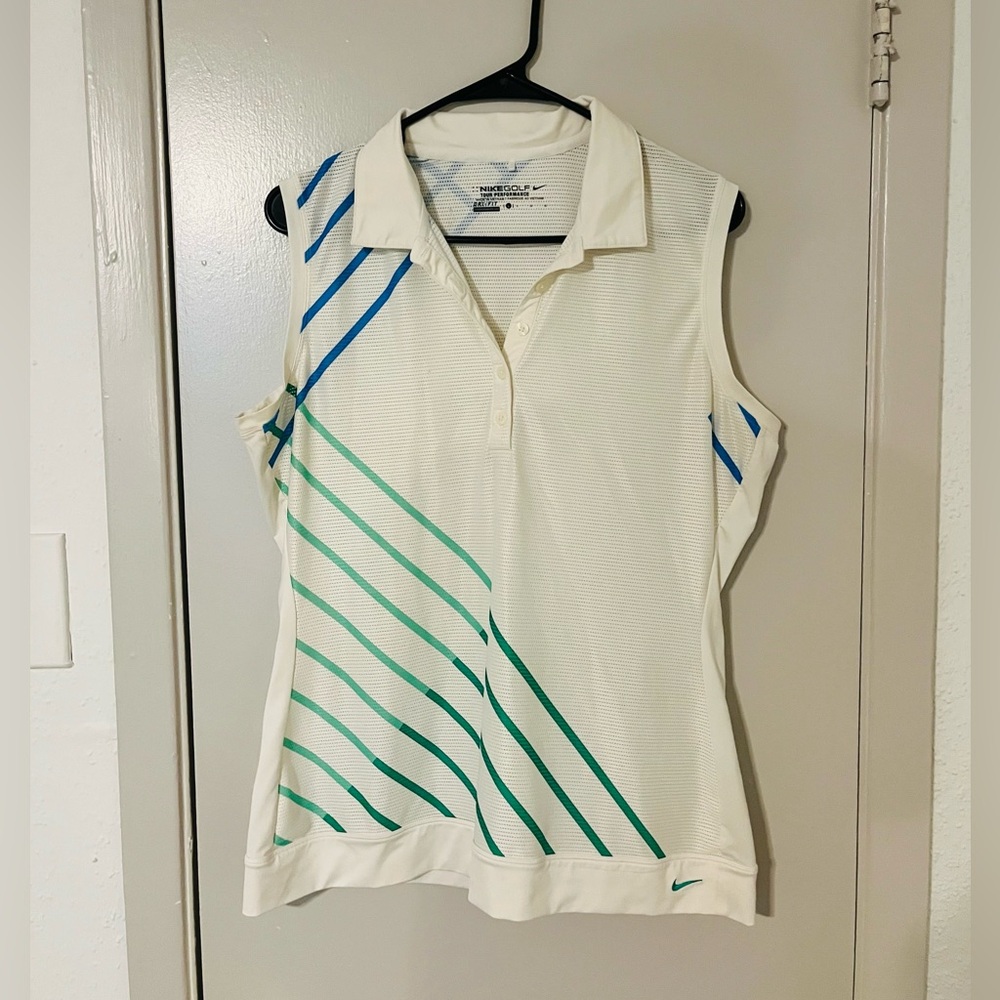 Nike Golf Tour Performance Dri-FIT Sleeveless Polo White Stripe Top